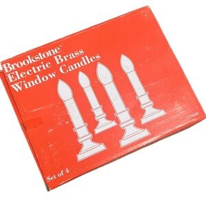 Brookstone set of 4 Electric Brass Window Candles festive holiday christmas